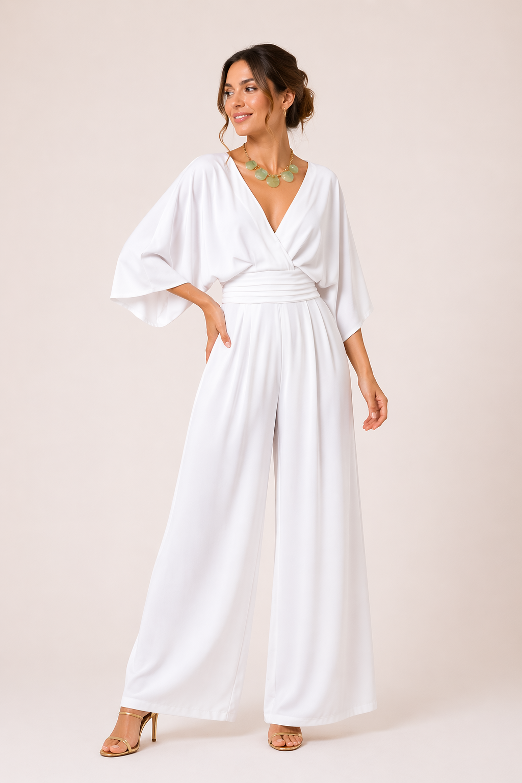 Combinaison femme longue encolure croisée manches larges jambe large légère - Karime