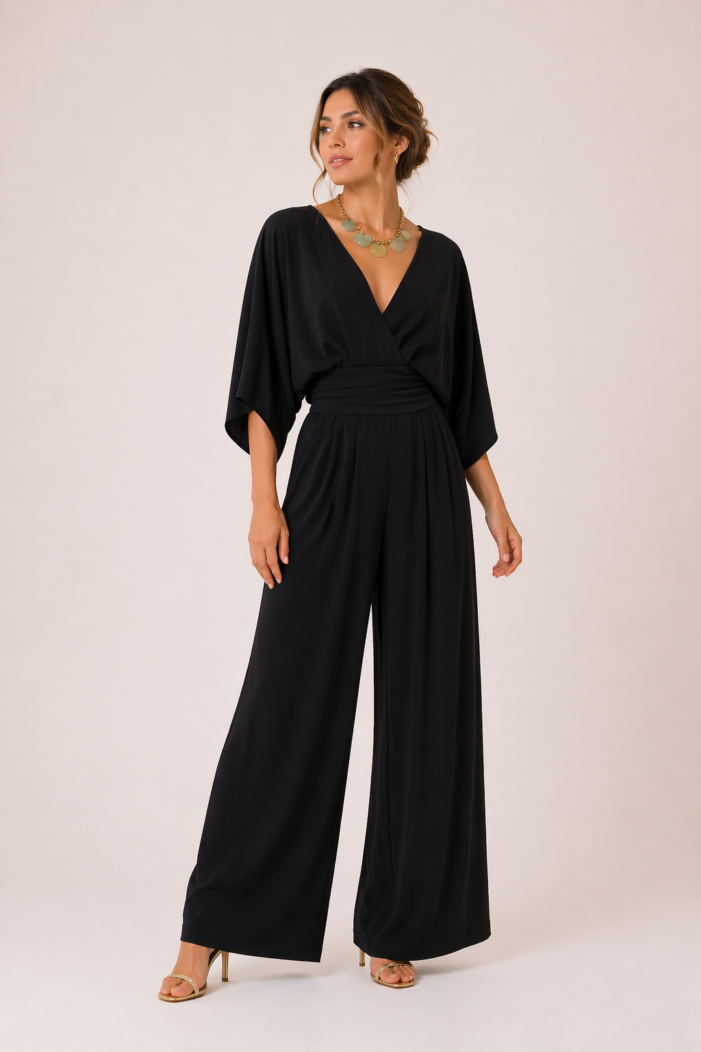Combinaison femme longue encolure croisée manches larges jambe large légère - Karime