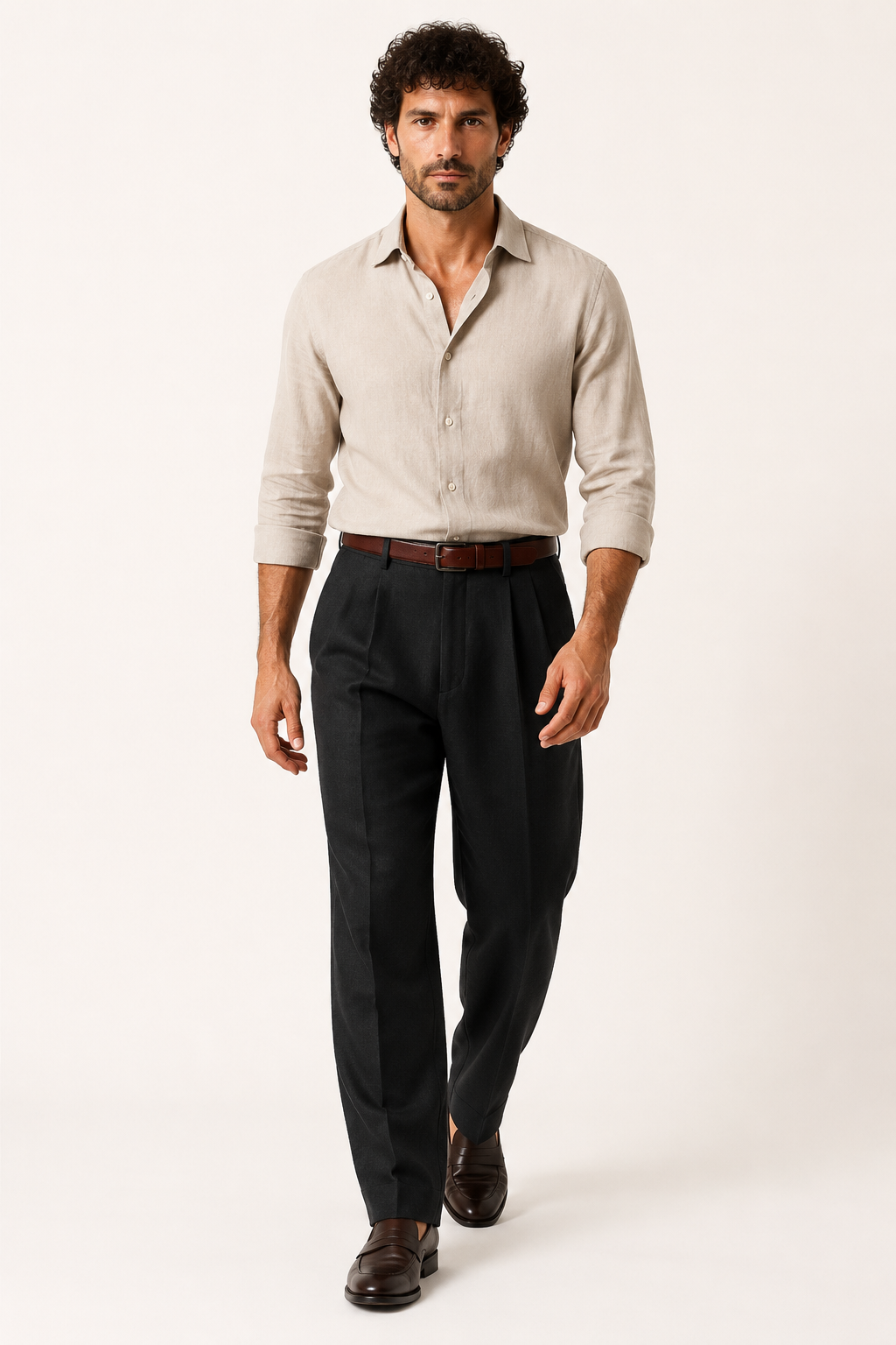 Pantalon en lin pour homme à double pince et coupe droite - Albrecht