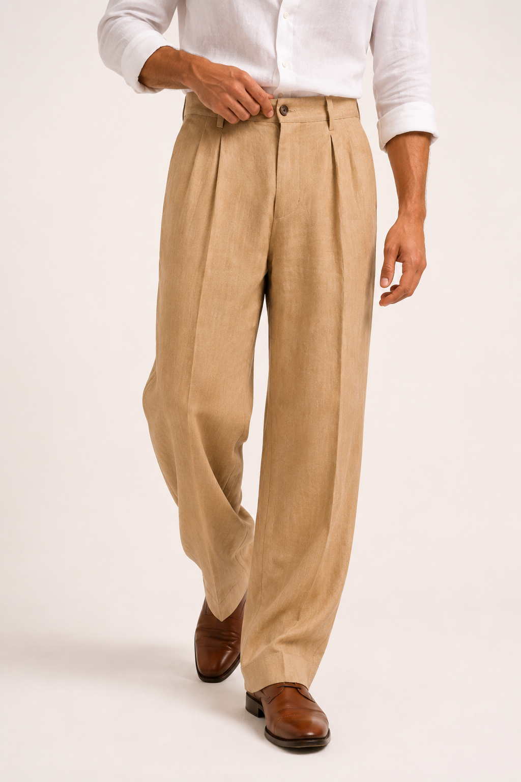Pantalon en lin pour homme à double pince et coupe droite - Albrecht
