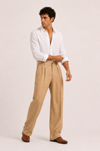 Pantalon en lin pour homme à double pince et coupe droite - Albrecht