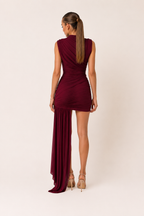 Robe courte élégante épaules dénudées drapé buste froncé drapé latéral soirée et fête - Elisa