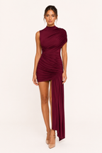 Robe courte élégante épaules dénudées drapé buste froncé drapé latéral soirée et fête - Elisa