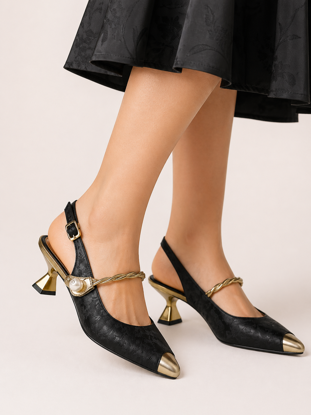 Chaussures femme talon bas bride cou-de-pied bout contrasté élégantes - Loaiza