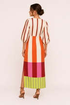 Robe midi rayée manches larges nœud devant fente latérale - Frida