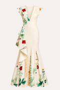Robe longue fleurie décolleté en V plongeant taille marquée mariage et fête - Elke