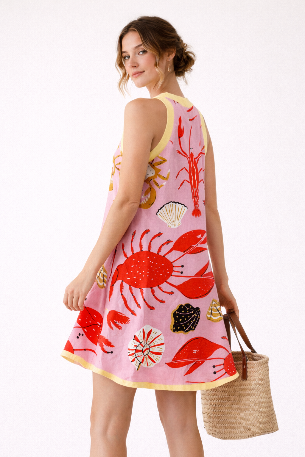 Mini robe femme imprimé marin coloré bords contrastés - Coral