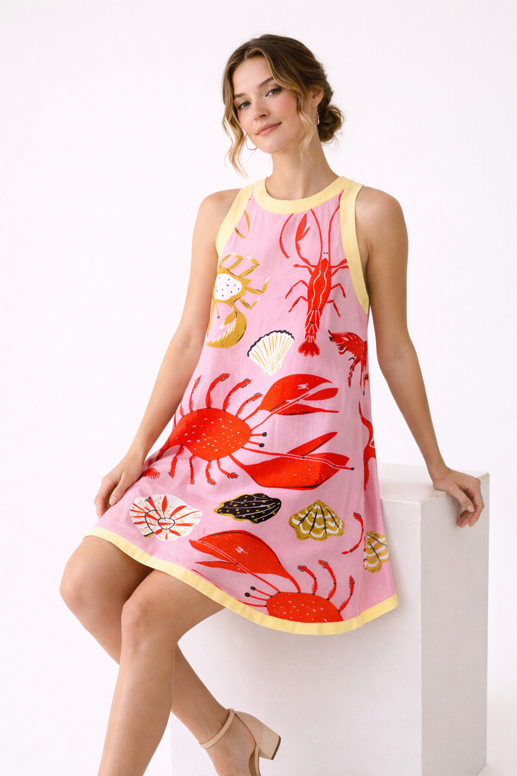 Mini robe femme imprimé marin coloré bords contrastés - Coral
