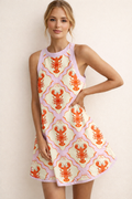 Mini robe femme imprimé homard coloré bords contrastés ample - Abigail