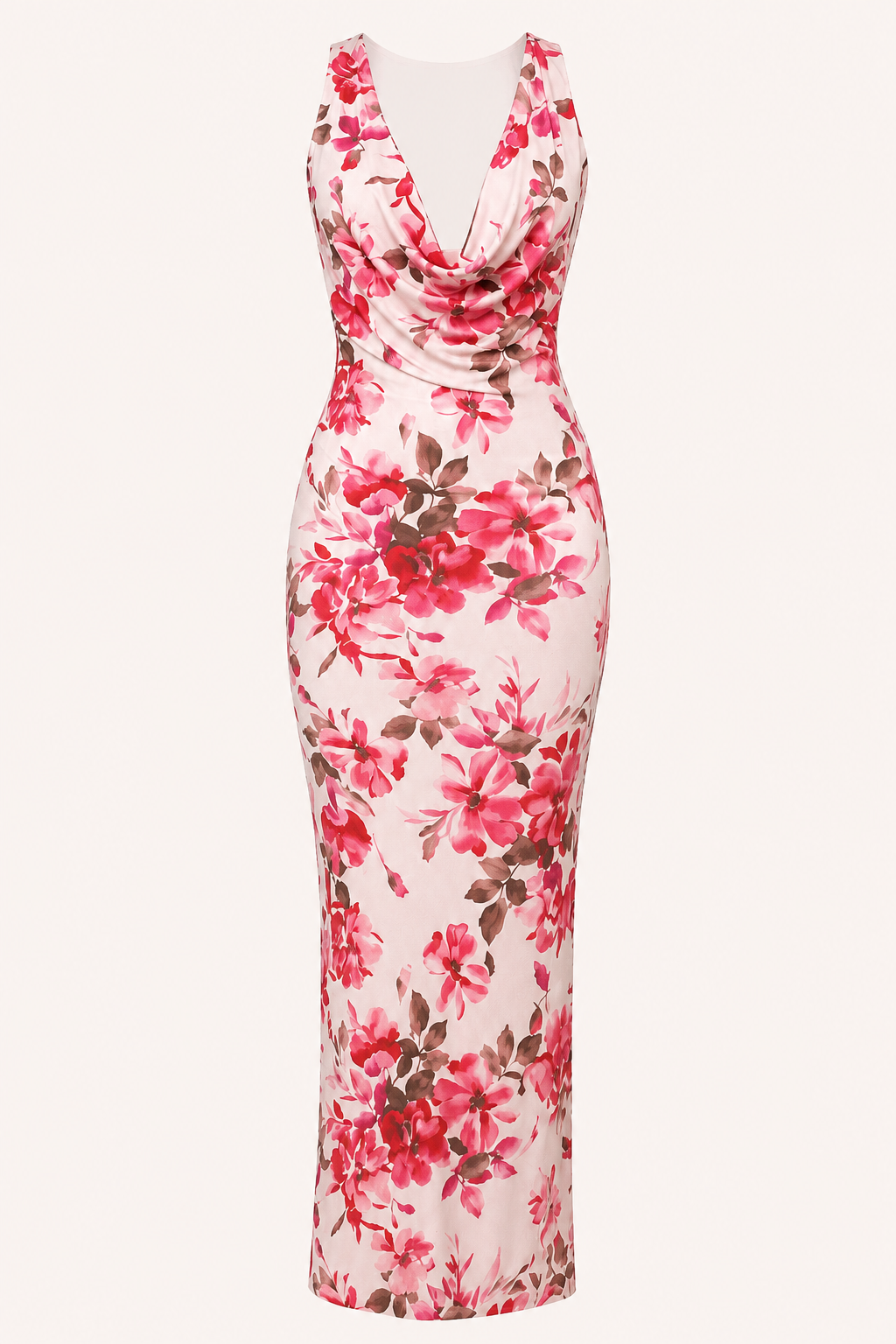 Robe longue femme floral encolure drapée élégante soirée - Peony