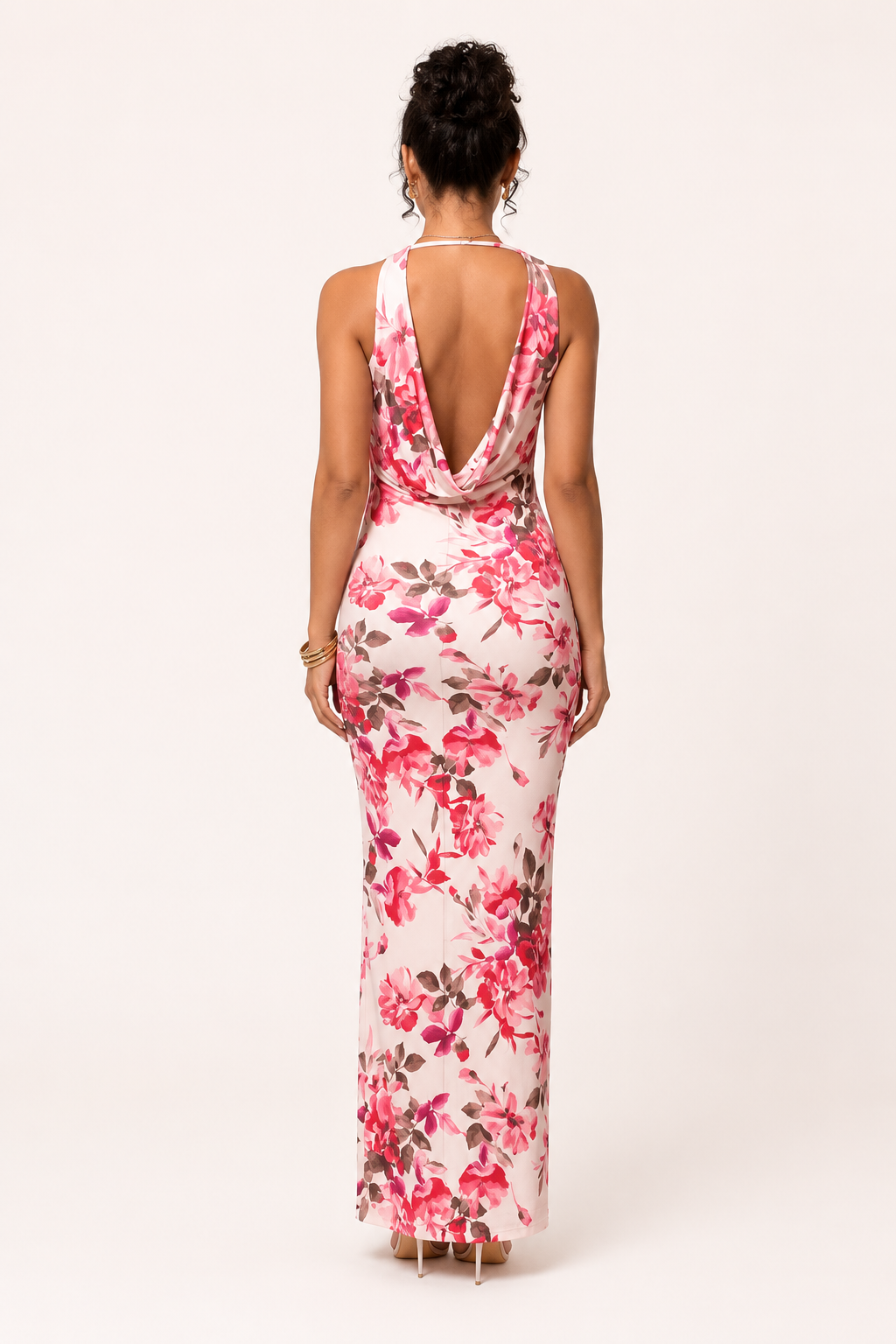 Robe longue femme floral encolure drapée élégante soirée - Peony