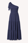 Robe longue pour femme, une épaule, nœud et fente - Karla