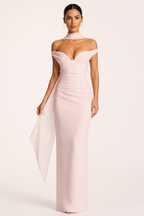 Robe de soirée longue pour femme, avec décolleté Bardot et châle - Fanny
