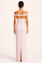Robe de soirée longue pour femme, avec décolleté Bardot et châle - Fanny