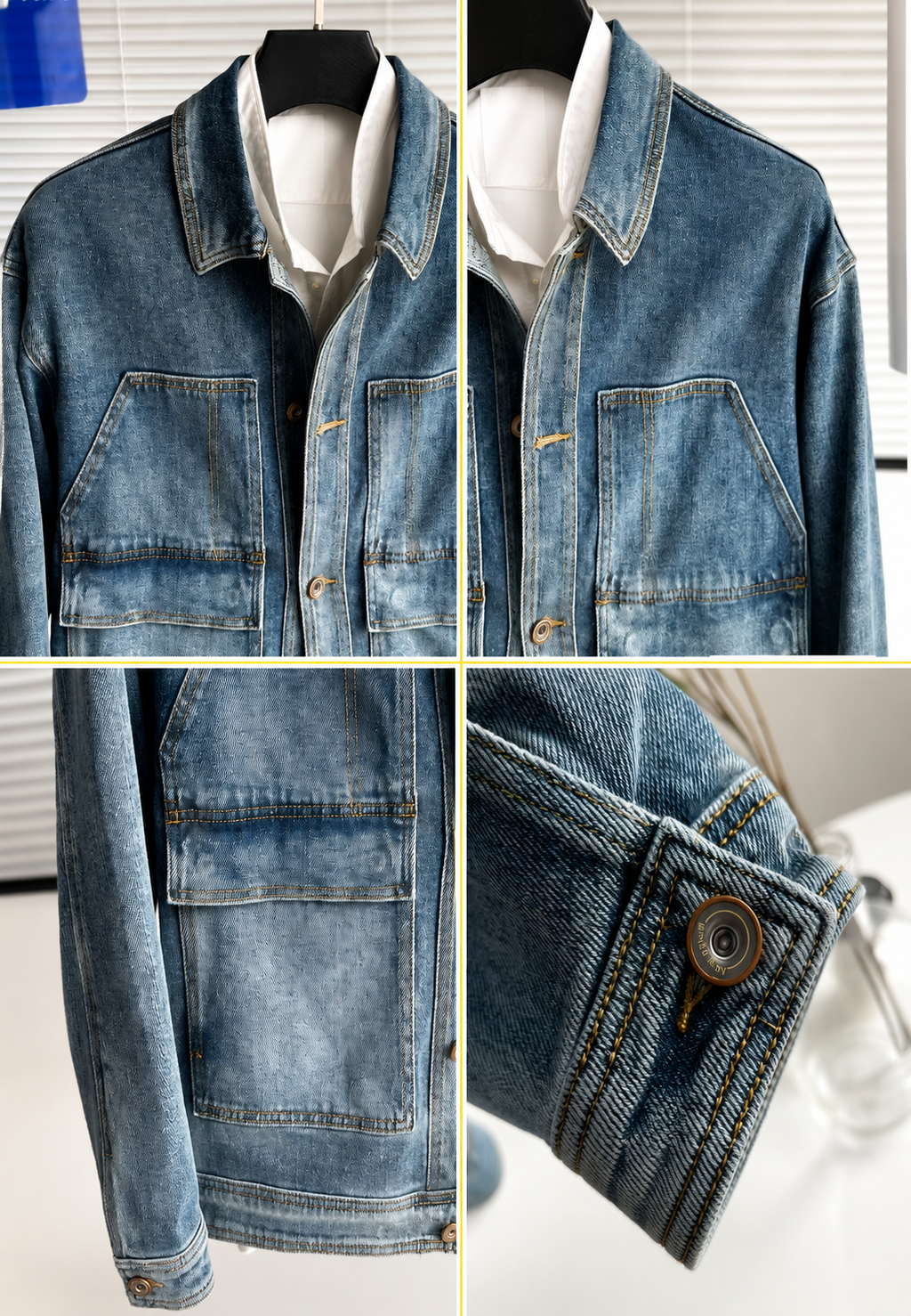 Veste jean homme grandes poches effet délavé utilitaire - Kaspar