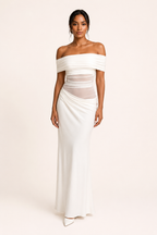 Robe longue pour femmes invitées à un mariage robe élégante à épaules décollées avec ruchés - Nadine