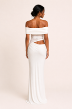 Robe longue pour femmes invitées à un mariage robe élégante à épaules décollées avec ruchés - Nadine