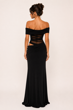 Robe longue pour femmes invitées à un mariage robe élégante à épaules décollées avec ruchés - Nadine