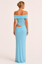 Robe longue pour femmes invitées à un mariage robe élégante à épaules décollées avec ruchés - Nadine