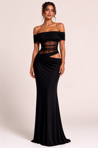 Robe longue pour femmes invitées à un mariage robe élégante à épaules décollées avec ruchés - Nadine