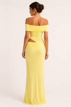 Robe longue pour femmes invitées à un mariage robe élégante à épaules décollées avec ruchés - Nadine