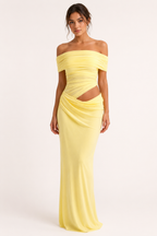 Robe longue pour femmes invitées à un mariage robe élégante à épaules décollées avec ruchés - Nadine
