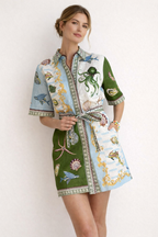 Mini robe chemise imprimé marin ceinturée col pointu - Rosenda