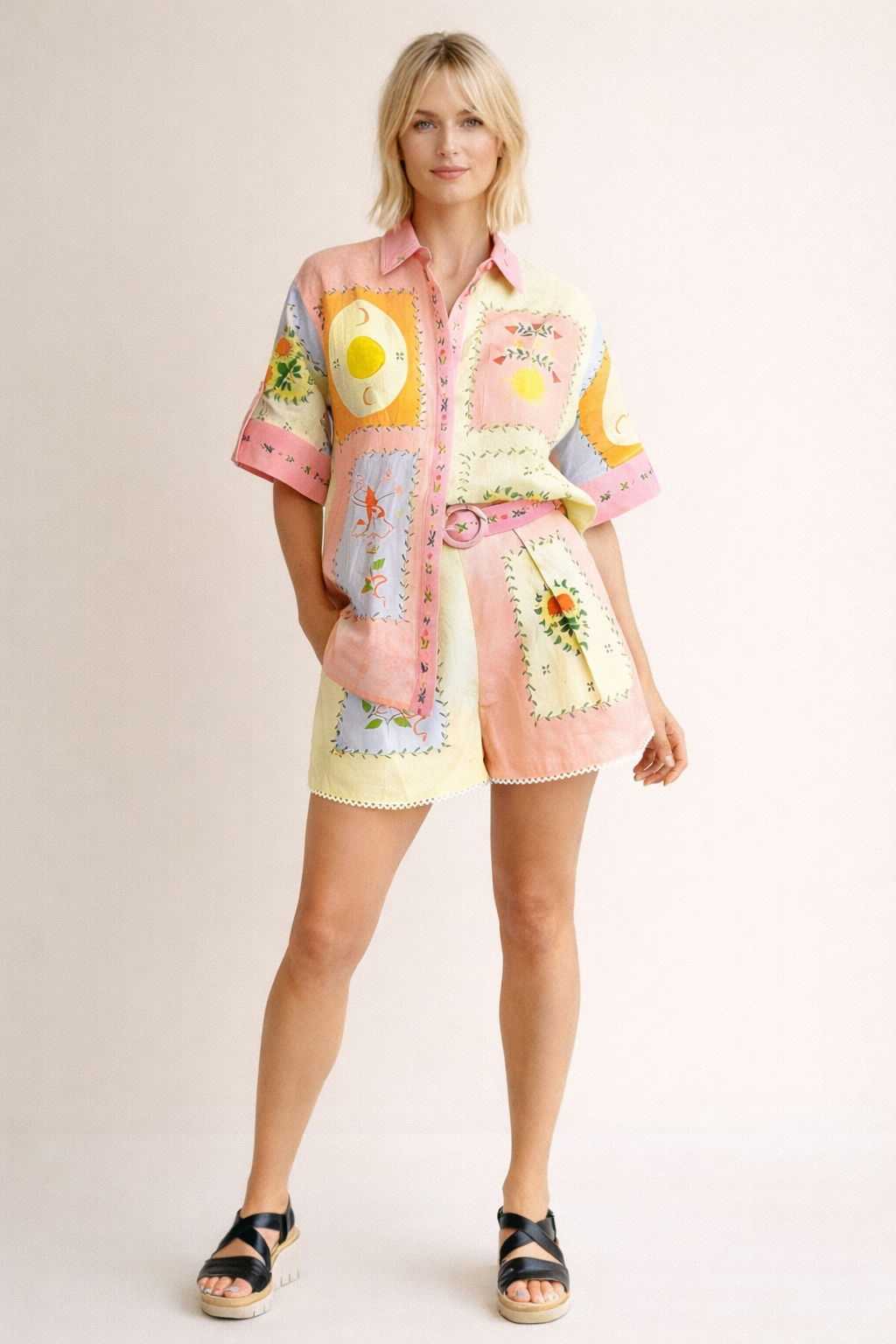 Ensemble femme lin chemise ample short coordonné imprimé - Monroe