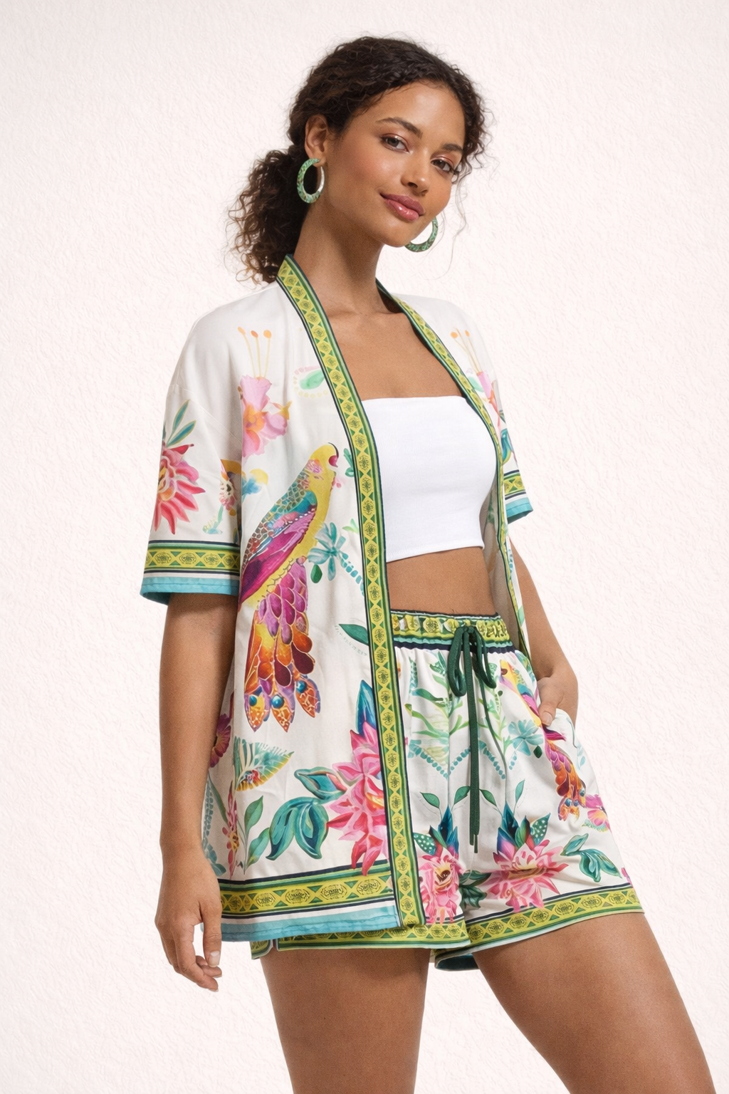 Ensemble femme chemisier court short cordon de serrage imprimé floral - Mara