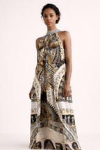 Robe longue maxi dos nu imprimé graphique expressif - Renata