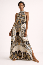 Robe longue maxi dos nu imprimé graphique expressif - Renata