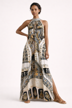 Robe longue maxi dos nu imprimé graphique expressif - Renata