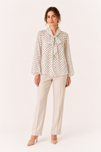 Blouse femme à pois, manches longues et nœud - Hannelore