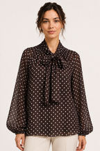 Blouse femme à pois, manches longues et nœud - Hannelore