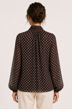 Blouse femme à pois, manches longues et nœud - Hannelore