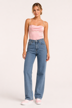 Jean femme taille haute, coupe droite, style décontracté - Lena