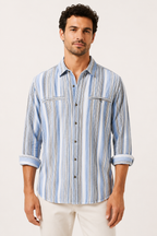 Chemise coton lin rayures homme été breathing léger - Timo