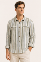 Chemise coton lin rayures homme été breathing léger - Timo