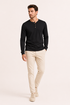 T-shirt homme manches longues col boulanger trois boutons - Boris