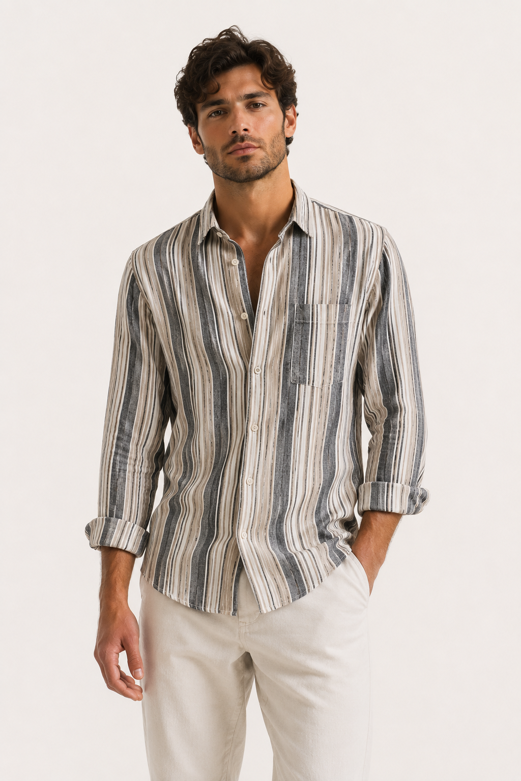 Chemise rayures homme poche poitrine casual accessible - Kaspar