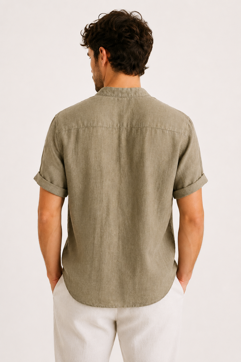 Chemise lin homme manches courtes col mao casual été - Stefan