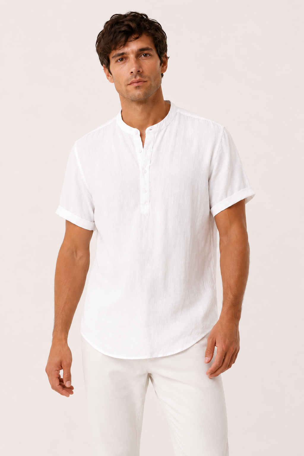 Chemise lin homme manches courtes col mao casual été - Stefan
