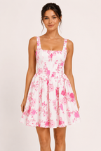 Robe courte à imprimé floral et encolure carrée - Anja