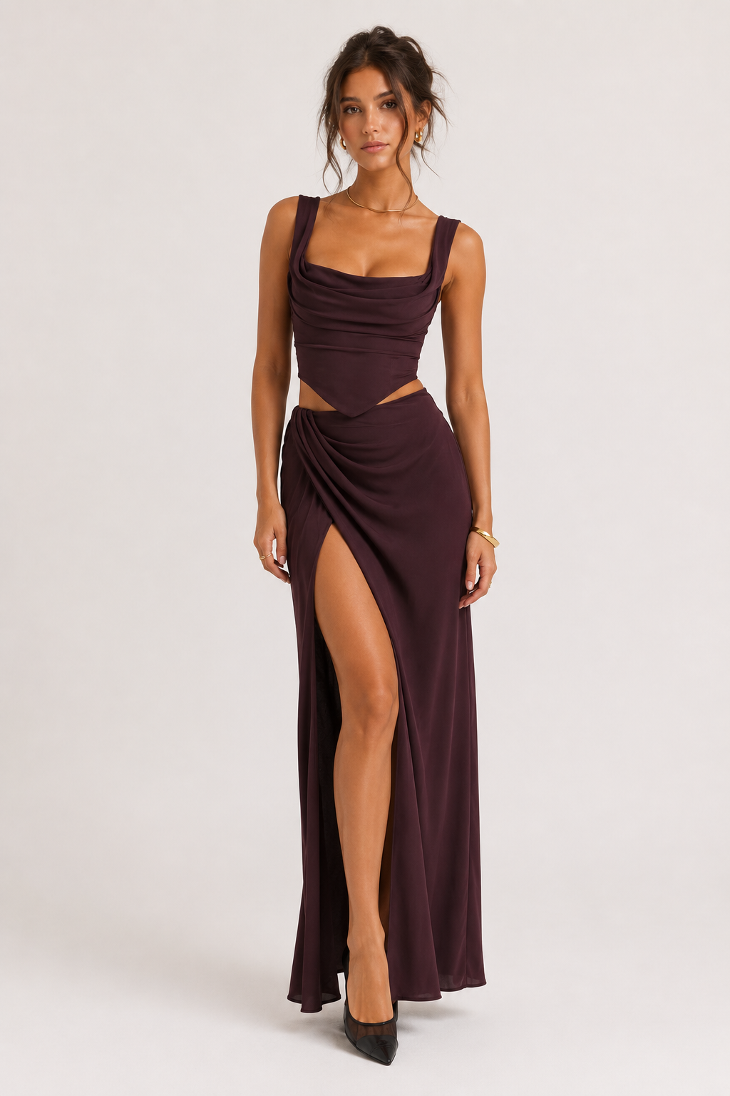 Robe longue à motifs floraux pour femme avec fente, idéale pour les mariages - Lena