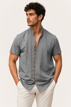 Chemise homme manches courtes col mao boutonnée casual - Lorenz