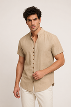 Chemise homme manches courtes col mao boutonnée casual - Lorenz