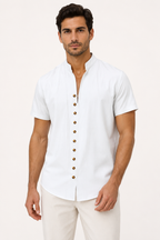 Chemise homme manches courtes col mao boutonnée casual - Lorenz