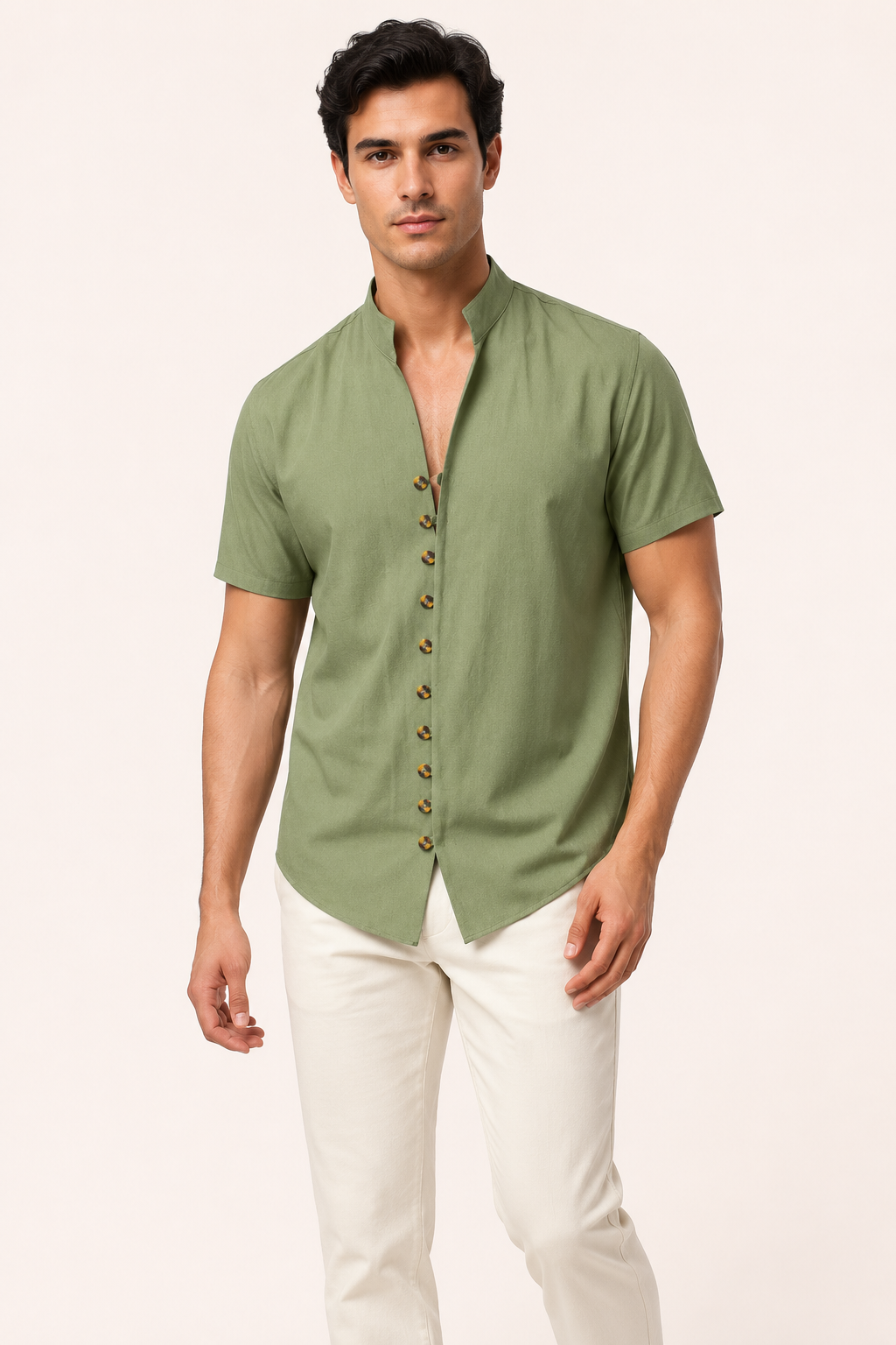 Chemise homme manches courtes col mao boutonnée casual - Lorenz