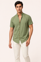 Chemise homme manches courtes col mao boutonnée casual - Lorenz