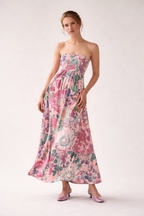 Robe longue femme coupe évasée taille haute motif fleuri - Althea